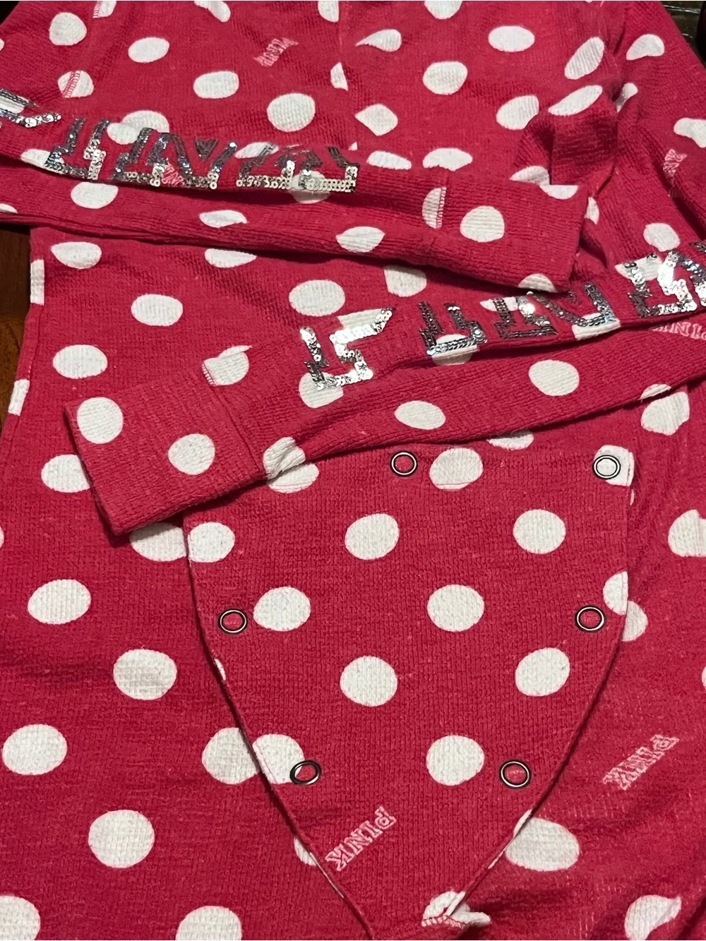 Pink Red Polka Dot Cat Jumpsuit with Silver Cat Embroidery - size S/P